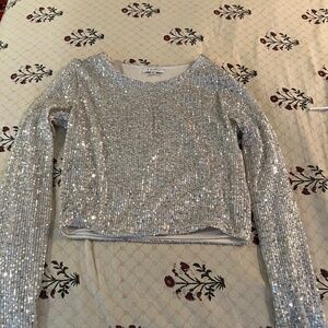 Sequin silver crop top